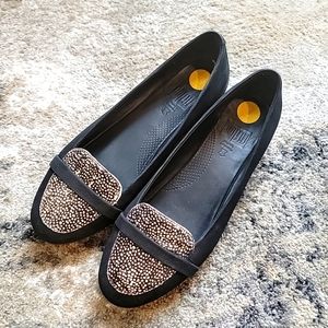 FitFlop Calf Hair Loafer Shoes Black Animal Print Women's 9.5 EU 40